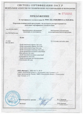 Приложение к сертификату соответствия